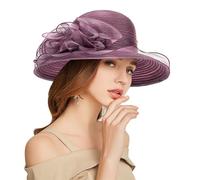 Kentucky - Cappelli derby in organza per donne, cappello da sole a tesa larga per chiesa, Viola scuro, M