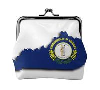 Kentucky - Piccola borsa per il trucco con mappa della bandiera dello stato, borsa per riporre carte di credito con lucchetto a bacio, borsa multifunzione retrò compatta, nera, taglia unica, Art Deco,
