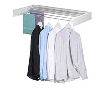 kenvc Stendibiancheria da parete, larghezza 80 cm, lineare 30 m, 5 aste in alluminio, capacità 18 kg, salvaspazio pieghevole (asta argentata 80 cm media)