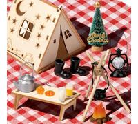 Kenvora 14 Pezzi Elfo di Natale Kit, Elfo Dispettoso Regali natale, Miniature Decorazioni Addobbi Natalizie, Casetta Kit Porta con Tenda, Albero di Natale, Falò, Luce Notturna, Stuoie