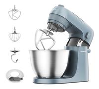 Kenwood Go - Impastatrice Compatta 800W Ciotola Inox 4L Blu | Design Compatto, 6 Velocità, Maniglia, Frusta K, Gancio Impastatore, Frusta a Filo, Paraschizzi, Dosatore, KZM35.000GY
