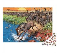 Kenya Maasai Mara migrazione delle gnu Puzzle in Legno Impermeabile DIY Puzzles Da 1000 Pezzi Per Adulti Sfidanti E Rompicapo Per Decorazioni Domestiche