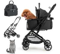 Kenyone Passeggino 3 in 1 per cani di piccola e media taglia, con trasportino e imbottitura staccabili, telaio leggero e pieghevole in lega di alluminio, doppio ingresso senza cerniera, colore: nero