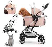 Kenyone Passeggino 3 in 1 per cani di piccola e media taglia, passeggino per cuccioli e gatti, con trasportino staccabile e cuscinetto leggero, telaio pieghevole in lega di alluminio, doppio ingresso