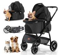 Kenyone Passeggino per animali domestici, 3 in 1, multifunzione, sistema da viaggio per animali domestici, 4 ruote, telaio in lega di alluminio, carrello per cani e gatti di taglia piccola e media