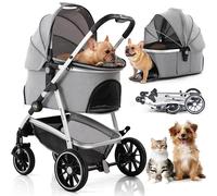 Kenyone Passeggino per animali domestici, 3 in 1, multifunzione, sistema da viaggio per animali domestici, 4 ruote, telaio in lega di alluminio, carrello per cani e gatti di taglia piccola e media