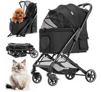 Kenyone Passeggino per cani di taglia media fino a 24,9 kg, telaio in alluminio leggero, pieghevole con un clic, grande passeggino per gatti senza cerniera, rete staccabile, tasche multiple