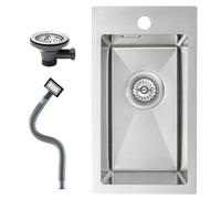 KEOKBON 28 x 50 cm, piccolo lavello Nano argento, lavello da incasso con scarico, lavello da cucina con foro per rubinetto, in acciaio inox, rettangolare, lavello da cucina, 1 bacino incluso valvola