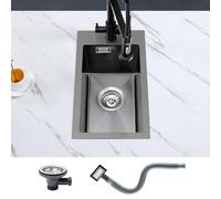 KEOKBON 28 x 50 cm, piccolo lavello nero antracite, lavello da incasso con scarico, lavello da cucina con foro per rubinetto, in acciaio inox, rettangolare, lavello da cucina 1 bacino con valvola a