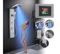 KEOKBON Colonna doccia con pannello LED senza batteria con temperatura e display del tempo di doccia, 5 modalità - Pioggia, Nebbia, 6 getti regolabili in angolo per il corpo, doccetta e beccuccio per