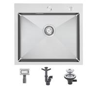 KEOKBON Lavello rettangolare 55 x 50 cm, lavello da incasso con foro per troppopieno e valvola a cestello, in acciaio inox 304, con 2 fori