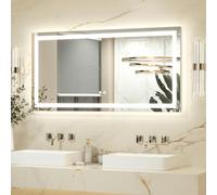 Keonjinn Specchio da bagno 120 x 60 cm con luci a LED, specchio da bagno antinebbia posteriore e frontale illuminato a 3 colori, dimmerabile, specchio rettangolare da parete