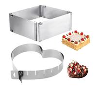 KEORHEZ Anello per torta regolabile, 2 pezzi, rettangolare, regolabile, in acciaio inox, misura regolabile, resistente al calore e al freddo, facile da usare (a forma di cuore + forma quadrata)