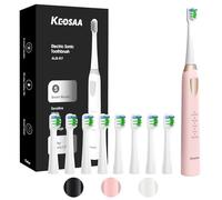 keosaa Spazzolino da denti sonico con 8 testine, spazzolino elettrico rosa per donne e ragazze con ricarica rapida 4 ore e durata 60 giorni, timer intelligente 2 min e 30 secondi, impermeabile IPX7,