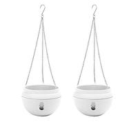 Kepgapo 2PZ Cesto per con Fioriera Sospesa nel Plastica con Ganci, Vaso da Fiori Sospeso con Base Staccabile Bianca