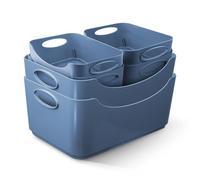 KEPLIN Cestini in plastica da studio, contenitori per organizzare in casa o in ufficio, adatti per scaffali, cassetti, lavanderia (blu, set da 6)