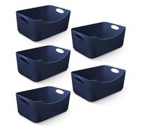 KEPLIN Cestino da studio in plastica, contenitori per organizzare in casa o in ufficio, adatto per scaffali, cassetti, lavanderia (blu navy, confezione da 5)