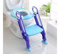 KEPLIN Riduttore Water Bambini con Scaletta - Riduttore Portatile WC Bimbi Dotato di Largo Scalino Resistente e Antiscivolo, Morbida Seduta Imbottita, Adatto per Tazze WC a V, U Oppure O (Blu/Bianco)