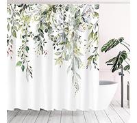 KEPPD Tenda da doccia con foglie di eucalipto verde acquerello Tessuto impermeabile extra lungo lavabile Tenda da doccia floreale Tenda da bagno -XXL 90X200cm Tenda da doccia