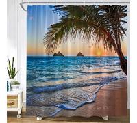 KEPPD Tende da Doccia Crepuscolo Tramonto Spiaggia, Tenda da Bagno con Palma Oceano Tropicale Addensare Tenda da Bagno in Tessuto di Poliestere Grado Hotel-XXL 90x180cm(35X71inch) tenda da doccia