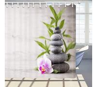 KEPPD Tende da doccia Zen in bambù verde, pietre termali e fiori di orchidee Tenda da bagno in tessuto di poliestere extra lungo con 12 ganci Bagno 100X200 cm Tenda da doccia