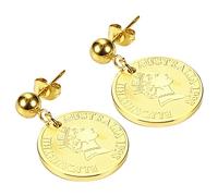 Keptfeet Orecchino Regina, Orecchini con Incisione Regina | Gioielli commemorativi con Ciondolo a Forma di Moneta della Regina con Ritratto per Donna