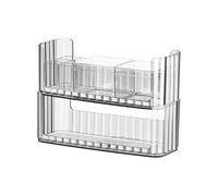 Kepuarm 2 Set Organizer per Cassetti Impilabili in Acrilico, Organizer per Trucco Trasparente con 4 divisori rimovibili, 2 supporti per lucidalabbra, 2 tamponi di cotone per Cosmetici (Light Grey)