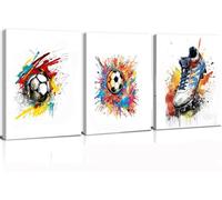 Kepuarm Set di 3 poster da calcio parete con acquerello, per cameretta dei bambini, per camera da letto, adolescenti, soggiorno, tela (12x16inch,Calcio)