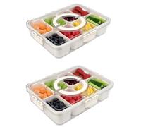 Kepuarm Vassoio per Snack, Vassoio da portata quadrato in diviso con coperchio, 8 contenitori per snack con scomparti, piatto da portata per snack, frutta, verdura, caramelle (2 Pack-8 Compartment)