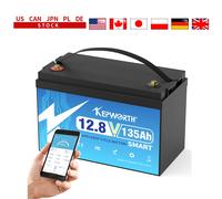 KEPWORTH LiFePO4 Batteria Bluetooth 12V 100Ah 135Ah integrata in 100A BMS e 6000 cicli per camper, set completo di sistemi solari