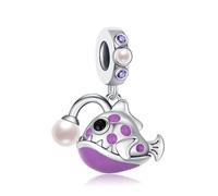 KEQ Charm a forma di conchiglia e stella marina, sirena, per braccialetti Pandora, in argento Sterling 925, stile tropicale, vita marina, vacanze estive e viaggi, Argento sterling, Nessuna pietra