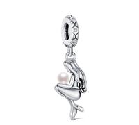 KEQ Charm a forma di conchiglia e stella marina, sirena, per braccialetti Pandora, in argento Sterling 925, stile tropicale, vita marina, vacanze estive e viaggi, Argento sterling, Nessuna pietra