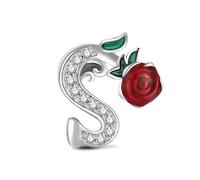 KEQ Charm con lettera in argento Sterling 925, charm rosa con zirconi 5A, compatibile con braccialetti europei, regalo romantico per donna, mamma, amante, Mini, Argento sterling, Zirconia cubica