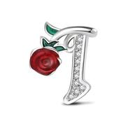 KEQ Charm con lettera in argento Sterling 925, charm rosa con zirconi 5A, compatibile con braccialetti europei, regalo romantico per donna, mamma, amante, Mini, Argento sterling, Zirconia cubica