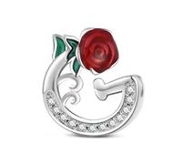 KEQ Charm con lettera in argento Sterling 925, charm rosa con zirconi 5A, compatibile con braccialetti europei, regalo romantico per donna, mamma, amante, Mini, Argento sterling, Zirconia cubica