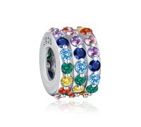 KEQ Charm distanziatore in argento 925 compatibile con braccialetti Pandora, pietra portafortuna CZ Always Stopper per la festa della mamma, gioielli da donna, 1 PCS, Argento sterling, Nessuna pietra
