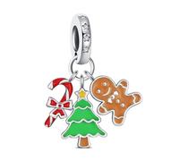 KEQ Charm in argento Sterling 925 con ciondolo a forma di Natale, per braccialetti Moments, regalo di Natale per donne, min, Argento sterling, Zircone