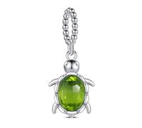 KEQ Ciondolo a forma di tartaruga verde in argento 925, placcato in argento, da donna, mini, Argento, No