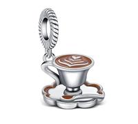 KEQ Ciondolo a forma di tazza da caffè, adatto per, in argento Sterling 925, con cucchiaino e cucchiaino, in argento Sterling, senza pietre preziose, mini, Argento sterling, Nessuna pietra