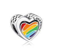 KEQ Ciondolo in argento Sterling S925 a forma di cuore arcobaleno LGBTIQ per braccialetti e collane, mini, Argento, Nessuna pietra preziosa