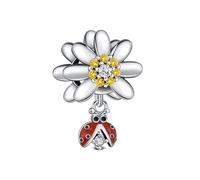 KEQ Ciondolo ondulato in vetro di Murano, ciondolo trasparente per bracciale e catena da donna, fiore charm in argento 925, compatibile Pandora Gnoce e Trollbeads, mini, Argento sterling, Zircone