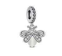 KEQ Ciondolo ondulato in vetro di Murano, ciondolo trasparente per bracciale e catena da donna, fiore charm in argento 925, compatibile Pandora Gnoce e Trollbeads, mini, Argento sterling, Zircone