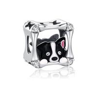 KEQ Ciondolo per cani in argento sterling 925, con ciondolo a forma di cane di frontiera, border collie, adatto a tutti i braccialetti e collane familiari e amici