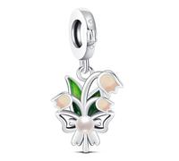 KEQ Mughetto Fiore Ciondolo Ciondoli Perle 925 Argento Sterling Oscillante Perle Charm Fit Braccialetto/Collana Gioielli Regalo Per Donne