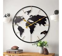 KEQAM Orologio da parete con mappa del mondo, orologio moderno minimalista in metallo, rotondo, silenzioso, senza ticchettio, funzionamento a batteria, per soggiorno, casa, cucina, camera da letto,