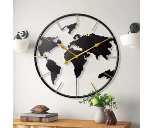 KEQAM Large World Map Wall Clock,Metal Minimalist Modern Clock,Round Silent Non-Ticking Battery Operated Wall Clocks for Living Room/Home/Kitchen/Bedroom/Office/Farmhouse Decor (24 Inch)