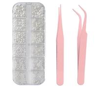 KEQAR 2 Pinzette Gratis Nail Art Perline Mini Caviar Strass Decorazioni Unghie (Halfsfera, Sfera Completa) (0.3-3mm)