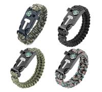 KEQAR 4 Pezzi 5-in-1 Bracciale Paracord da Sopravvivenza con Pietra Focaia, Fischietto, Bussola, Acciarino, Corda, Kit Sopravvivenza per Trekking, Campeggio, Emergenze (26cm x 2.5cm) (4 Colori)