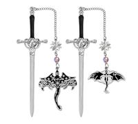 KEQAR Set 2 Segnalibri Fantasy a Forma di Spada Drago | Due Design Unici in Metallo Premium | Regalo Elegante Lettori e Amanti dei Libri (Argento)