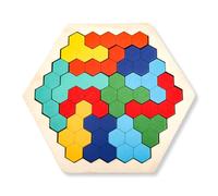 KEQAR Tangram Esagonale Montessori in Legno di Alta Qualità - Rompicapo Educativo per Bambini e Bambine dai 4 Anni - Stimola il Pensiero Logico e la Capacità Spaziale